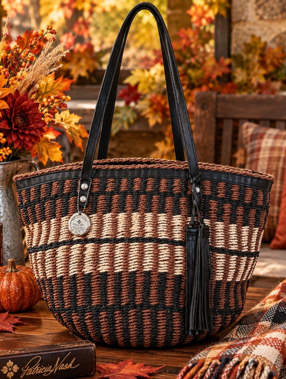 Patricia Nash Large Woven Striped Tote Bag - Picture 9 of 10